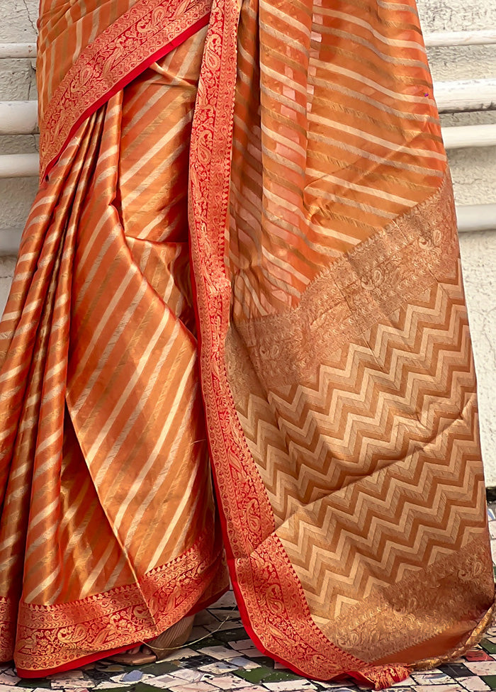 Orange Spun Silk Saree With Blouse Piece Footlocker Finishline Cheap Pice