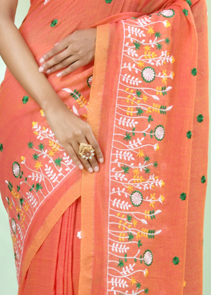 Orange Cotton Saree With Blouse Piece Cheap Footlocker