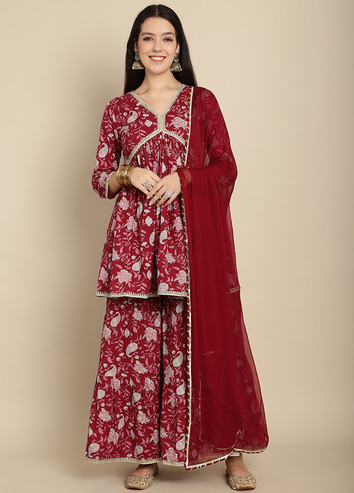 3 Pc Maroon Readymade Cotton Suit Set Sale High Quality