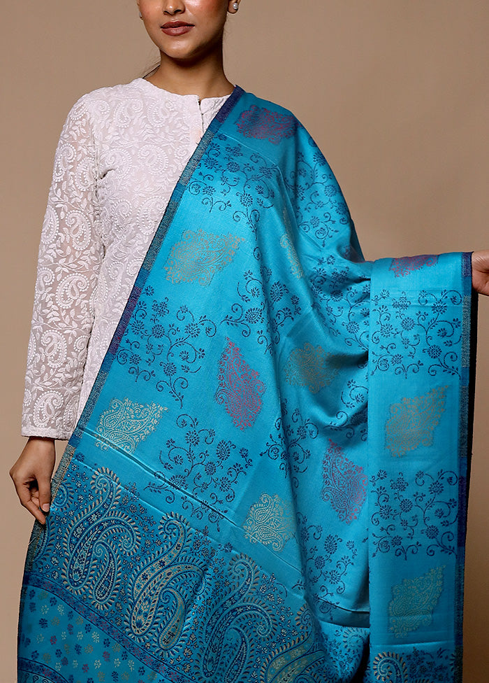 Blue Butta Work With Zari Woven Border Shawl Free Shipping Shop Offer