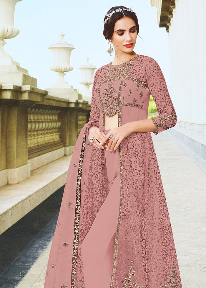 3 Pc Magenta Semi Stitched Net Suit Set Cheap Sale Wiki