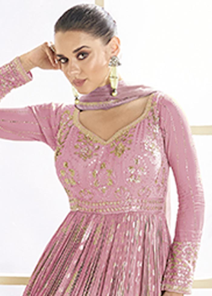 3 Pc Light Pink Semi Stitched Viscose Suit Set Discount Sale Online