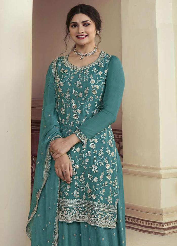 3 Pc Rama Semi Stitched Silk Suit Set Cheap Pice Cost