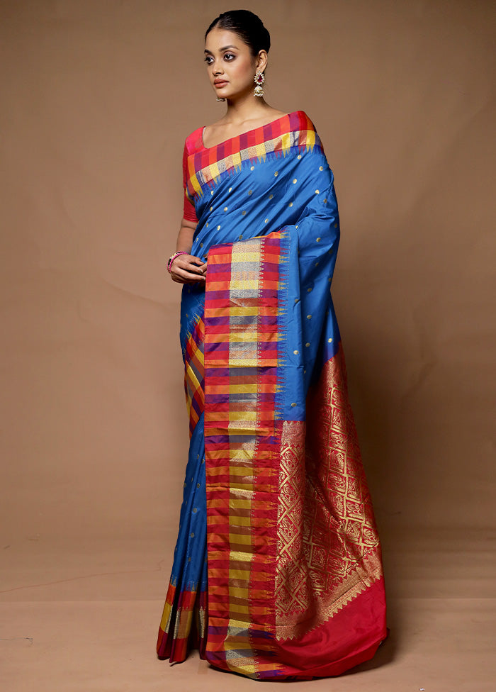 Blue Kanjivaram Silk Saree With Blouse Piece Buy Cheap Recommend