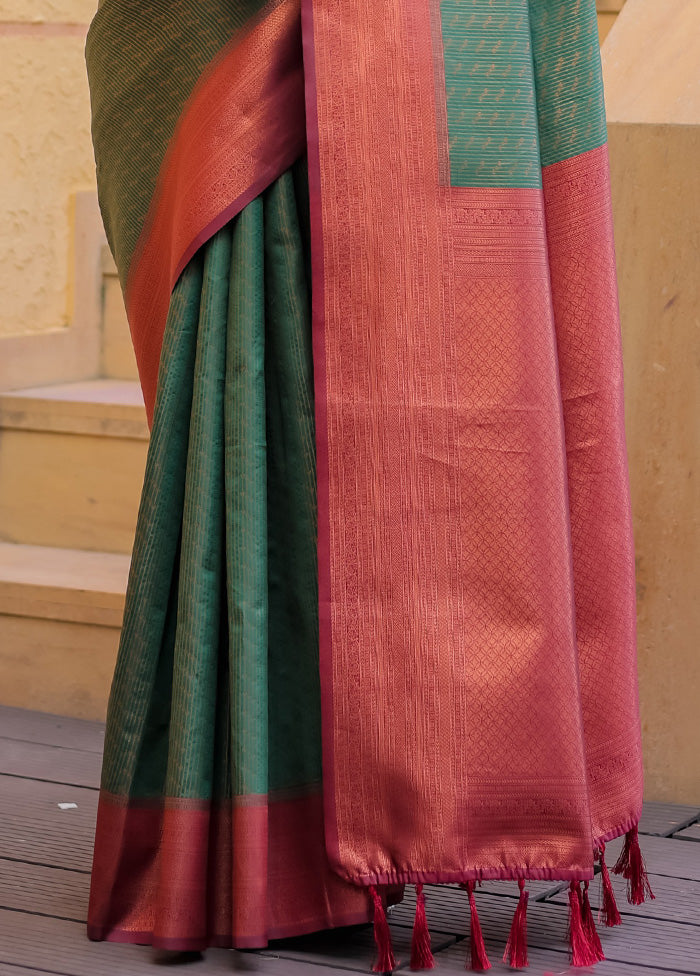 Green Kanjivaram Silk Saree With Blouse Piece Free Shipping Classic