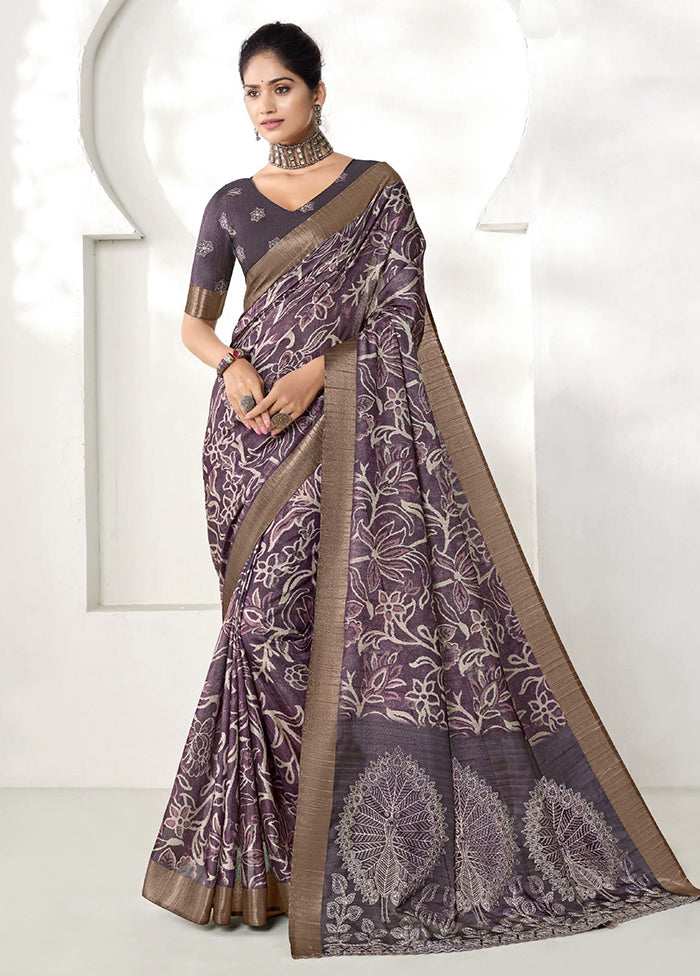 Purple Spun Silk Saree With Blouse Piece Inexpensive Sale Online