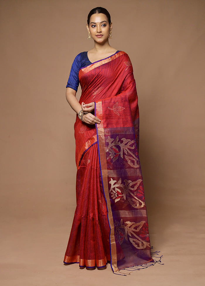 Red Handloom Matka Pure Silk Saree With Blouse Piece Sale Popular