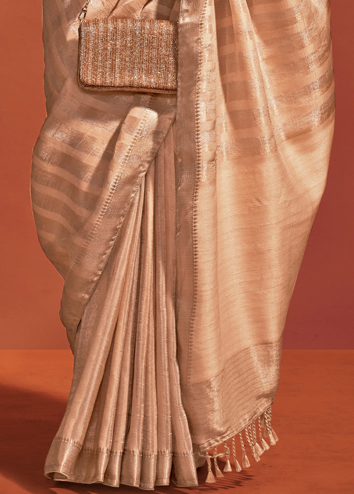 Beige Spun Silk Saree With Blouse Piece With Paypal Cheap Online