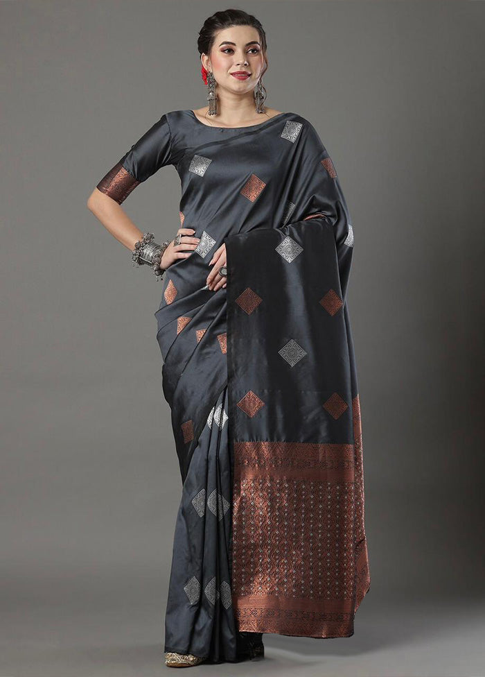 Grey Banarasi Silk Saree With Blouse Piece Online Online Clearance