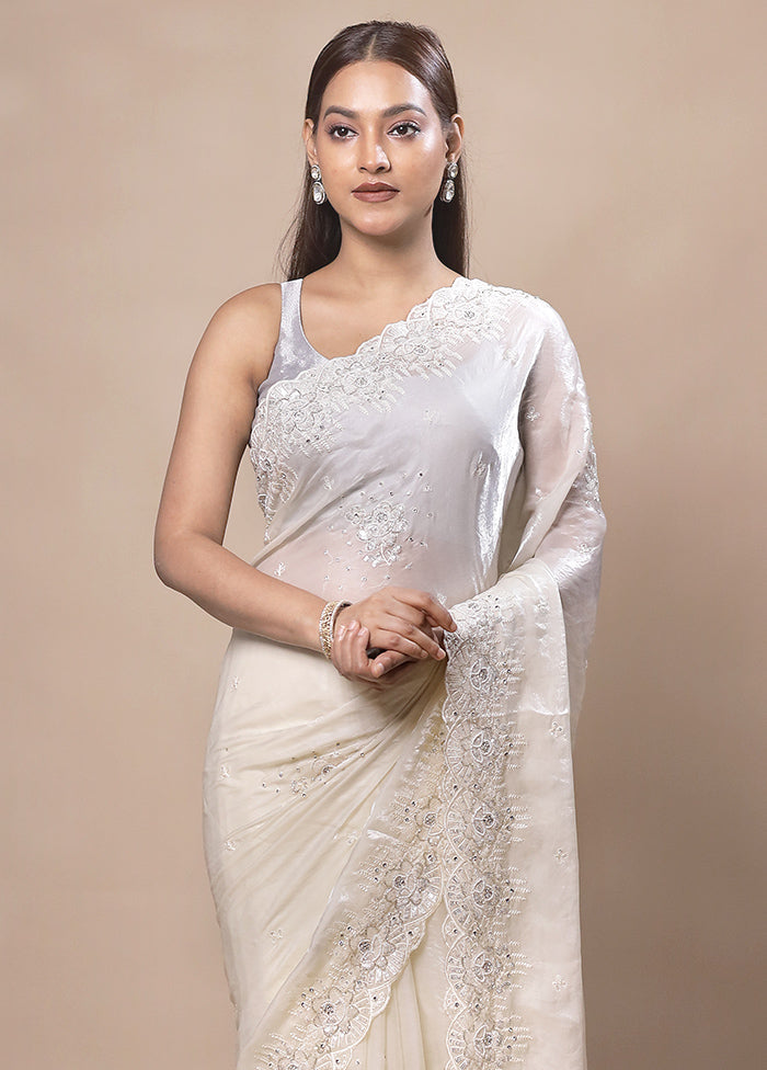 White Pure Handloom Silk Saree With Blouse Piece Discount Footlocker Pictures