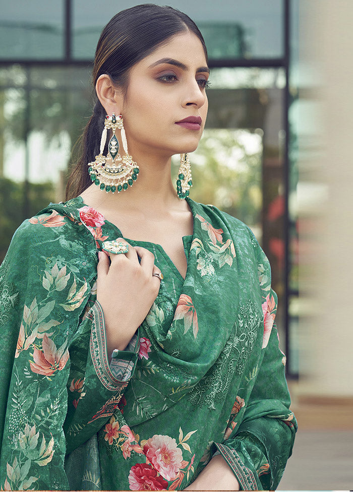 3 Pc Green Unstitched Silk Suit Set Cheap Sale 2025