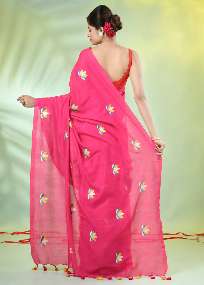 Pink Cotton Saree With Blouse Piece Free Shipping Supply