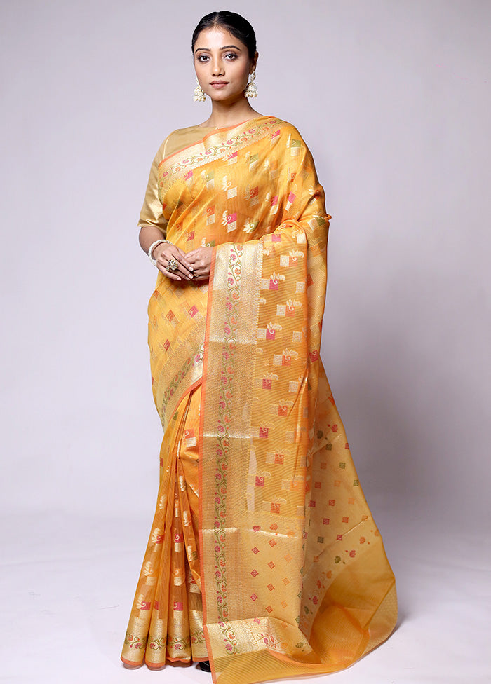 Yellow Kora Silk Saree With Blouse Piece Buy Cheap Buy