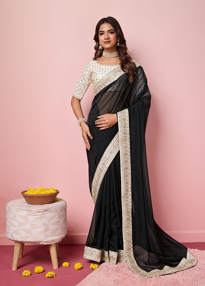 Black Organza Saree With Blouse Piece Discount Shop Offer