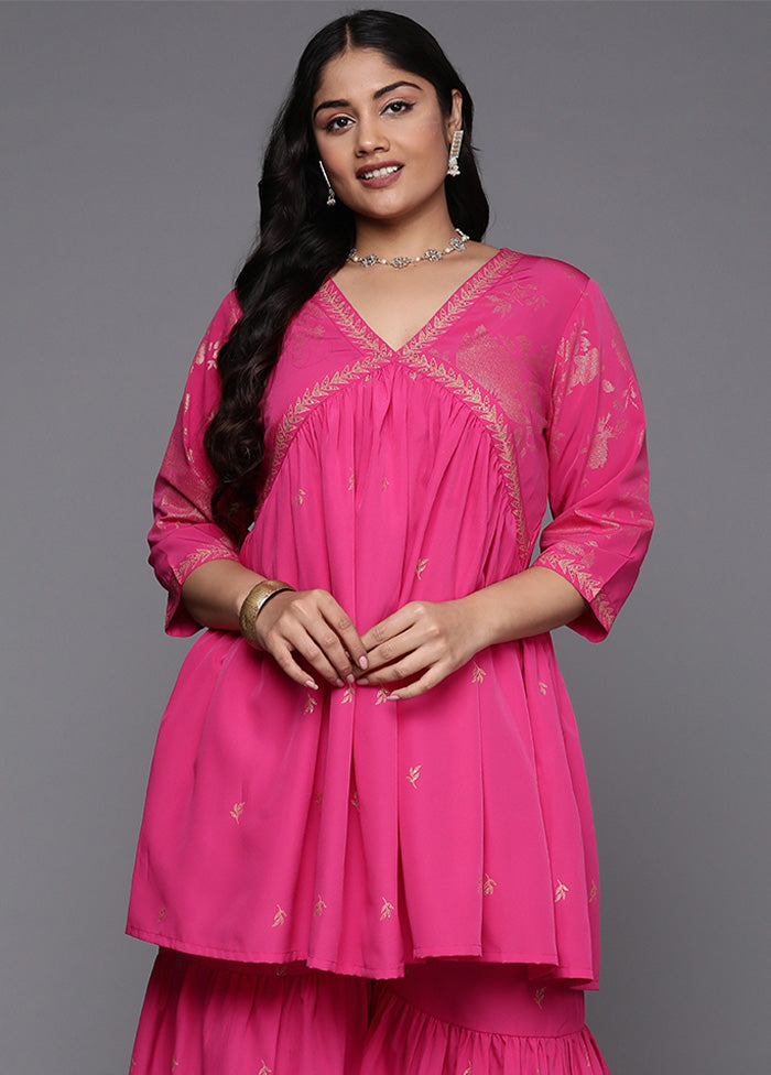 2 Pc Pink Readymade Silk Kurti Set Cheap Hot Sale