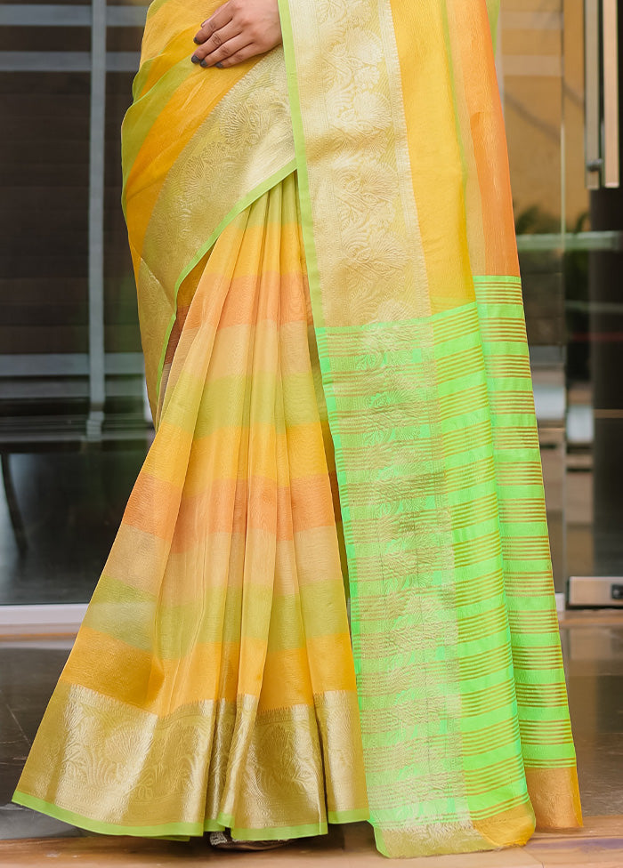 Yellow Banarasi Silk Saree With Blouse Piece Supply