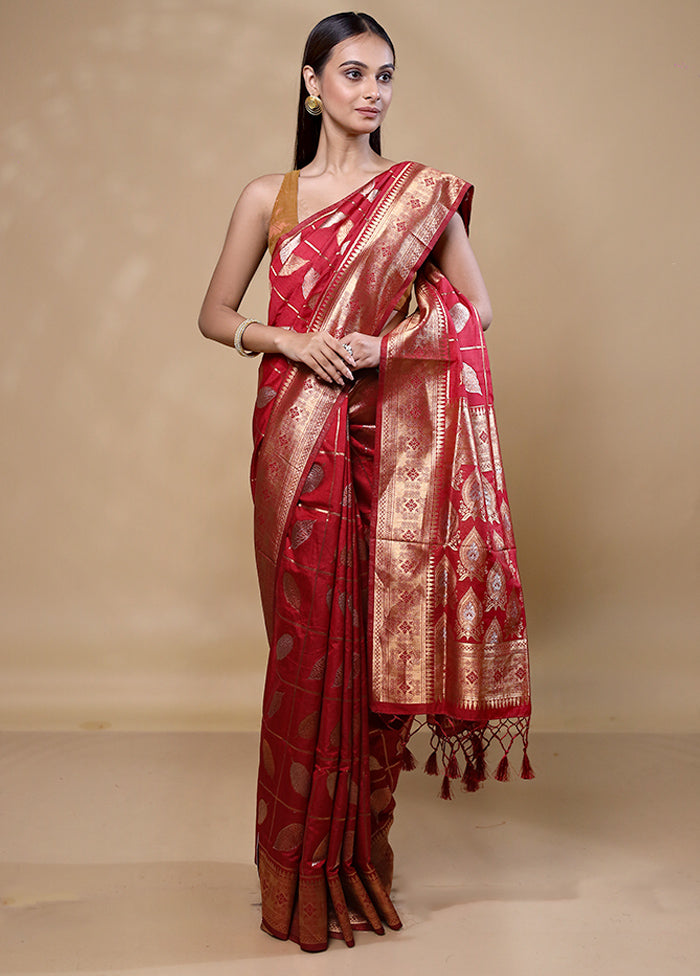 Maroon Dupion Silk Saree With Blouse Piece Buy Cheap Limited Edition