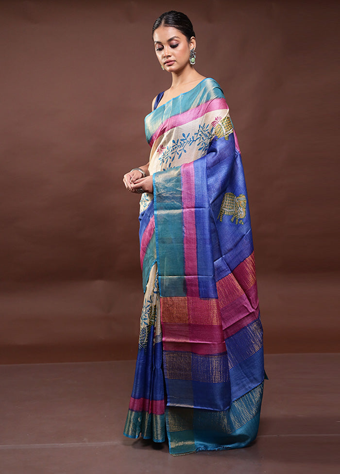 Multicolor Tussar Silk Saree With Blouse Piece Buy Cheap Visit