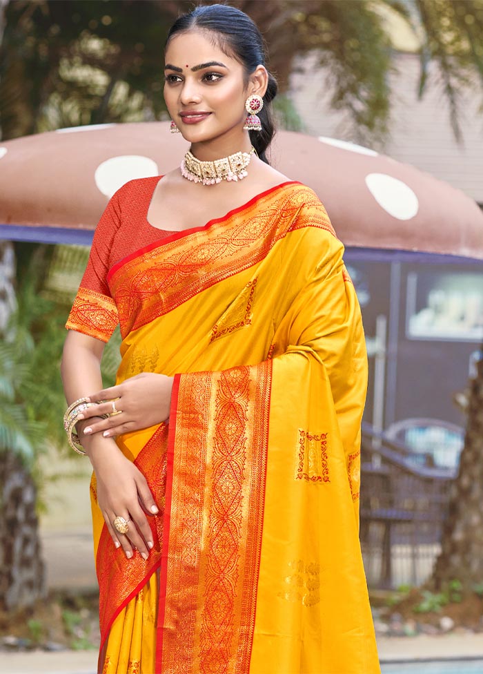 Mustard Dupion Silk Saree With Blouse Piece Cheap Best Pices