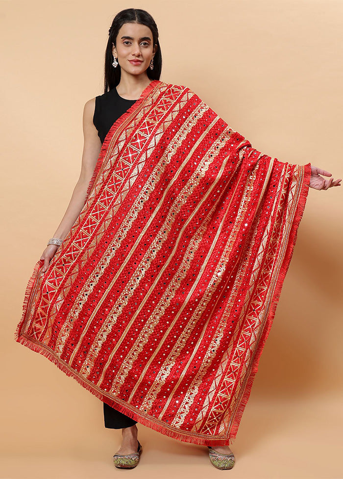 Red Chinon Phulkari Work Dupatta For Sale For Sale