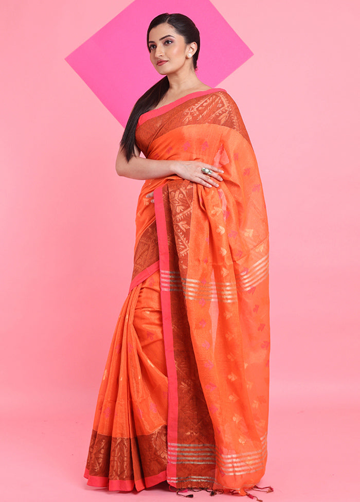 Orange Spun Silk Saree With Blouse Piece Best Place Sale Online