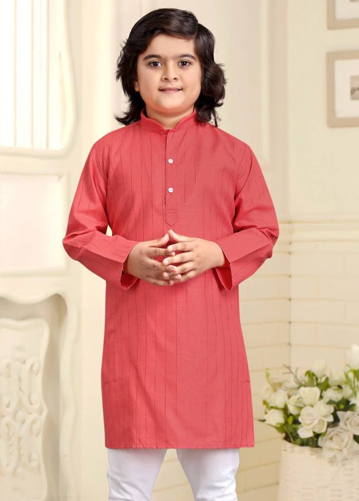 Peach Pure Cotton Kurta Pajama Set Sale Affordable