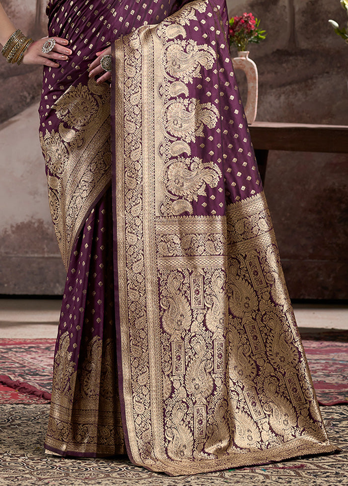 Wine Spun Silk Saree With Blouse Piece Clearance Hot Sale