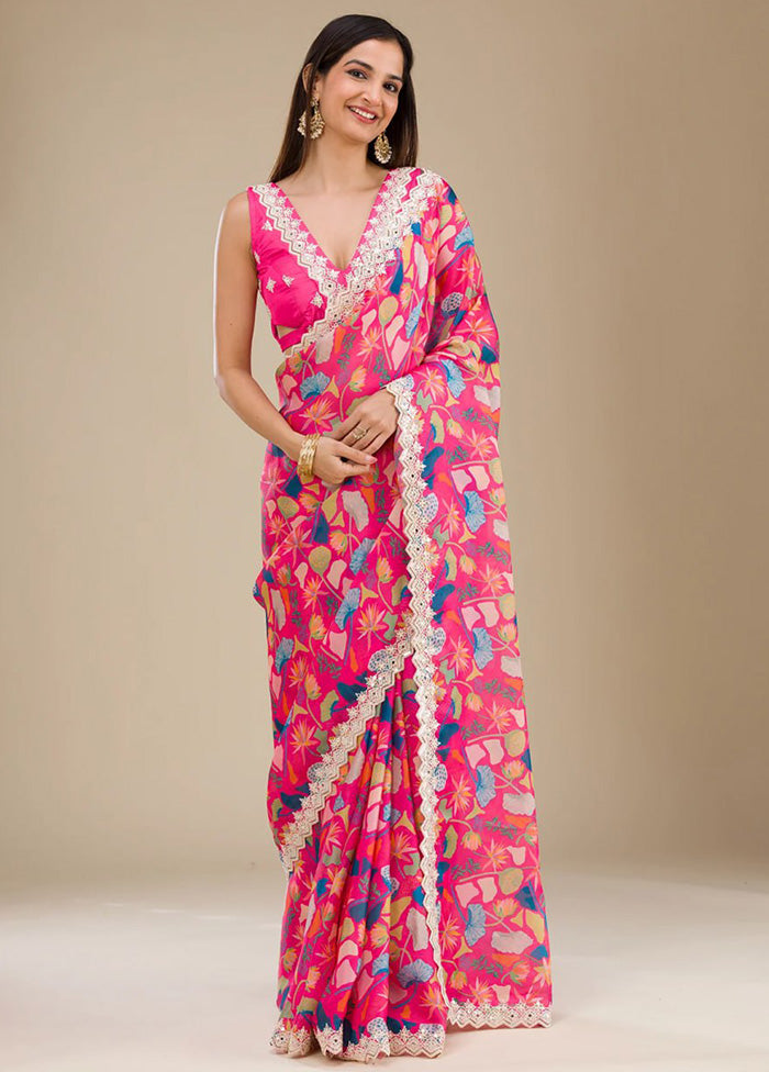 Pink Georgette Saree With Blouse Piece Cheap Visa Payment