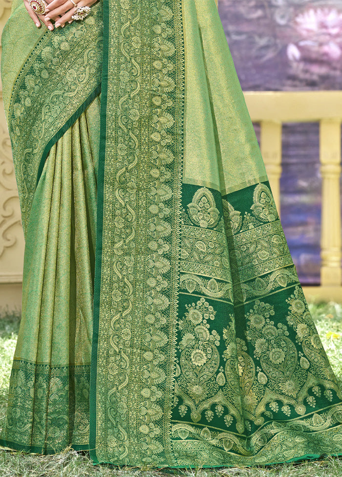 Light Green Spun Silk Saree With Blouse Piece Cheap Very Cheap