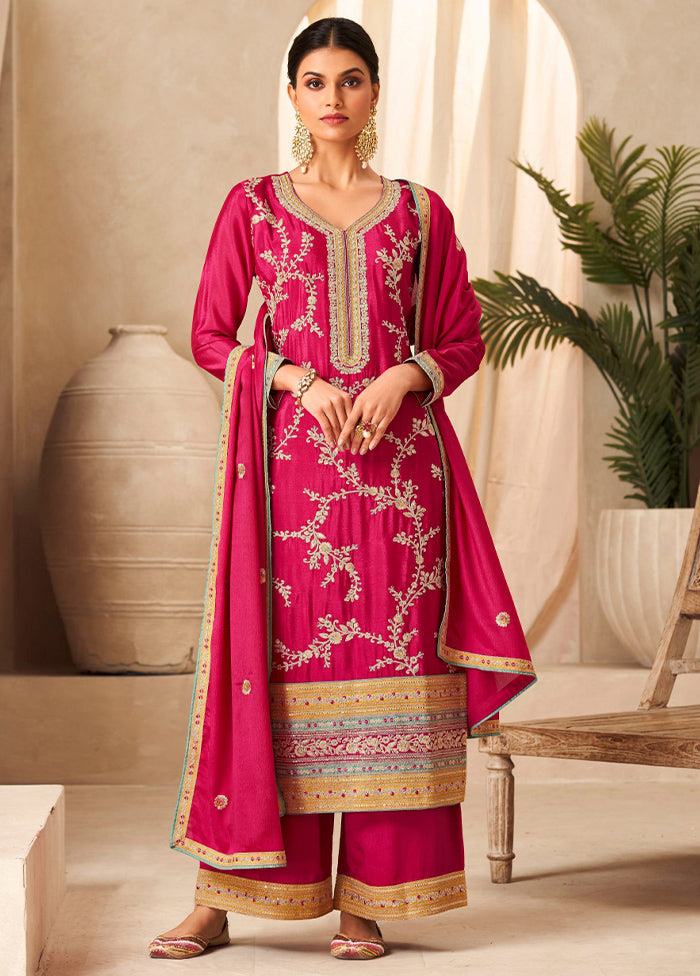 3 Pc Pink Unstitched Silk Suit Set 2025 New Cheap Online