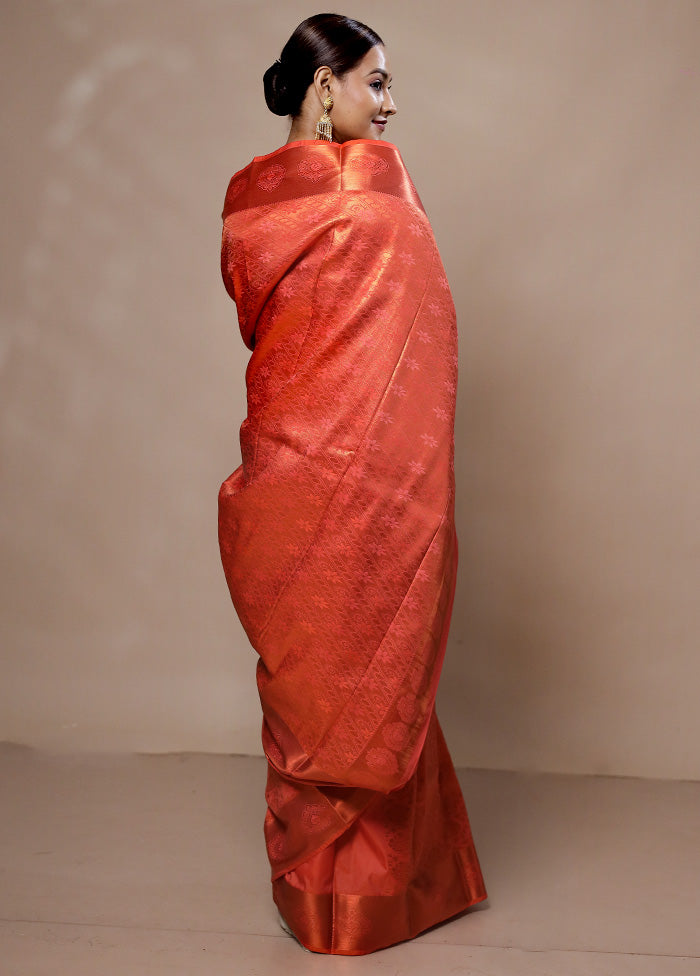 Peach Kanjivaram Silk Saree With Blouse Piece Cheapest Online