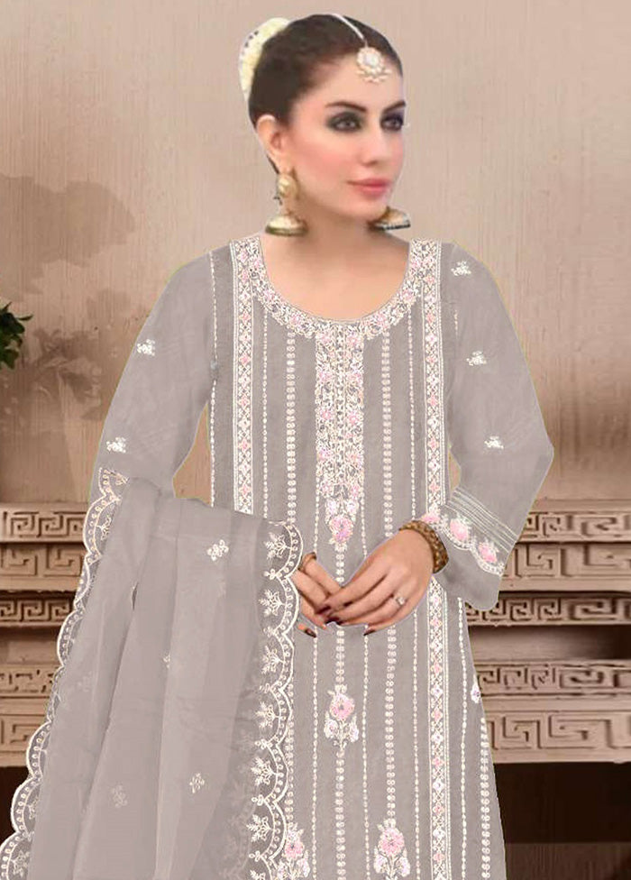 3 Pc Beige Semi Stitched Georgette Suit Set Sale Wide Range Of