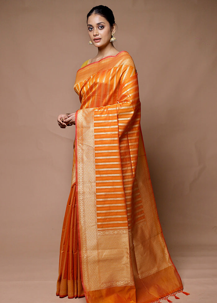 Orange Kora Silk Saree With Blouse Piece Outlet Good Selling