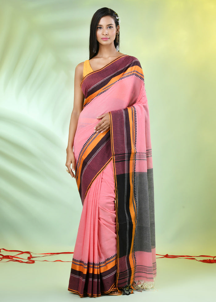 Peach Cotton Saree With Blouse Piece Big Sale Cheap Online