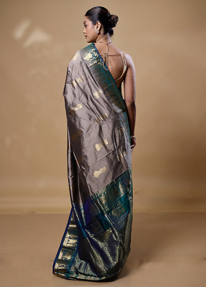 Grey Handloom Kanjivaram Pure Silk Saree With Blouse Piece Free Shipping Popular