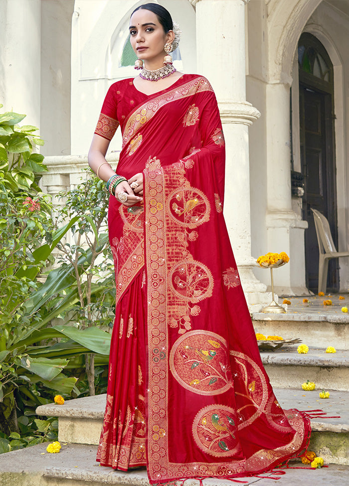 Red Spun Silk Saree With Blouse Piece Outlet Hot Sale