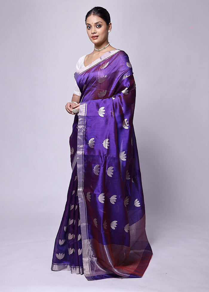 Purple Handloom Chanderi Pure Cotton Saree With Blouse Piece With Mastercard