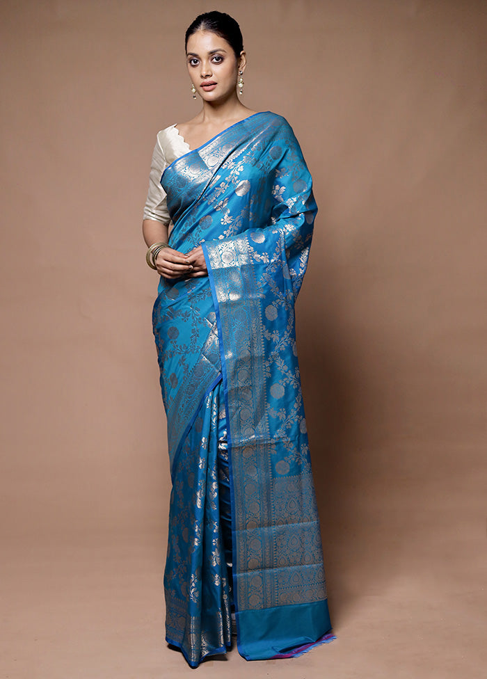 Blue Uppada Silk Saree With Blouse Piece Supply Cheap Pice