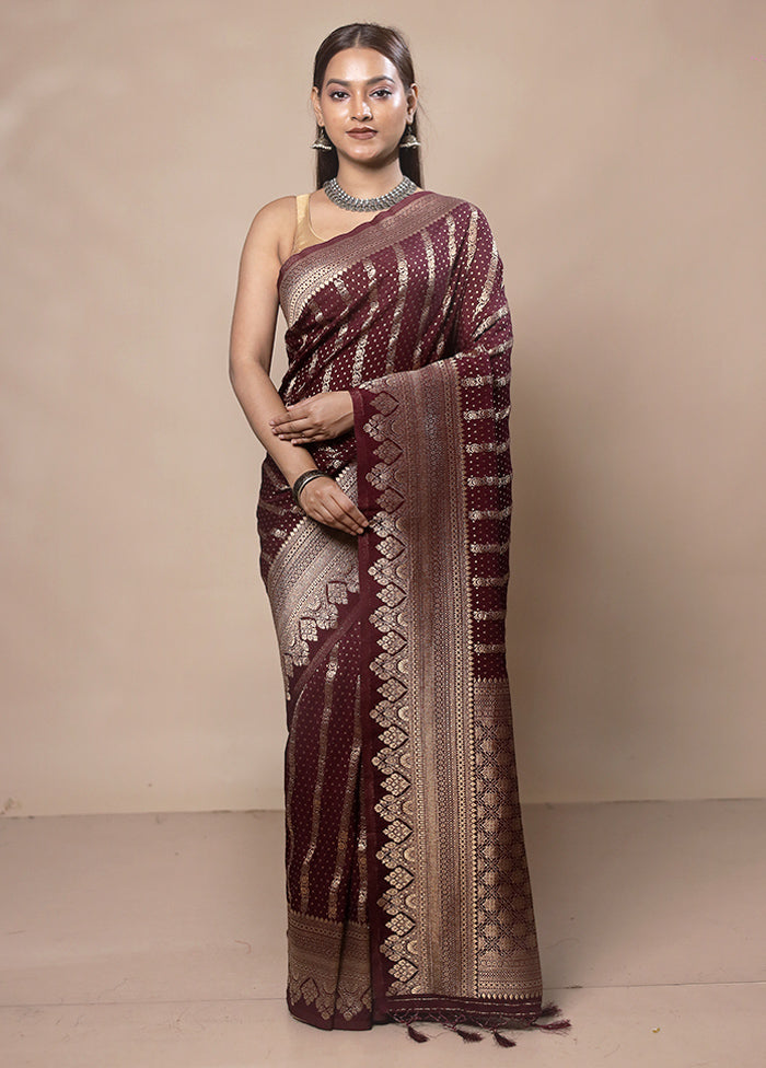 Maroon Dupion Silk Saree With Blouse Piece Cheap Sale Outlet Store