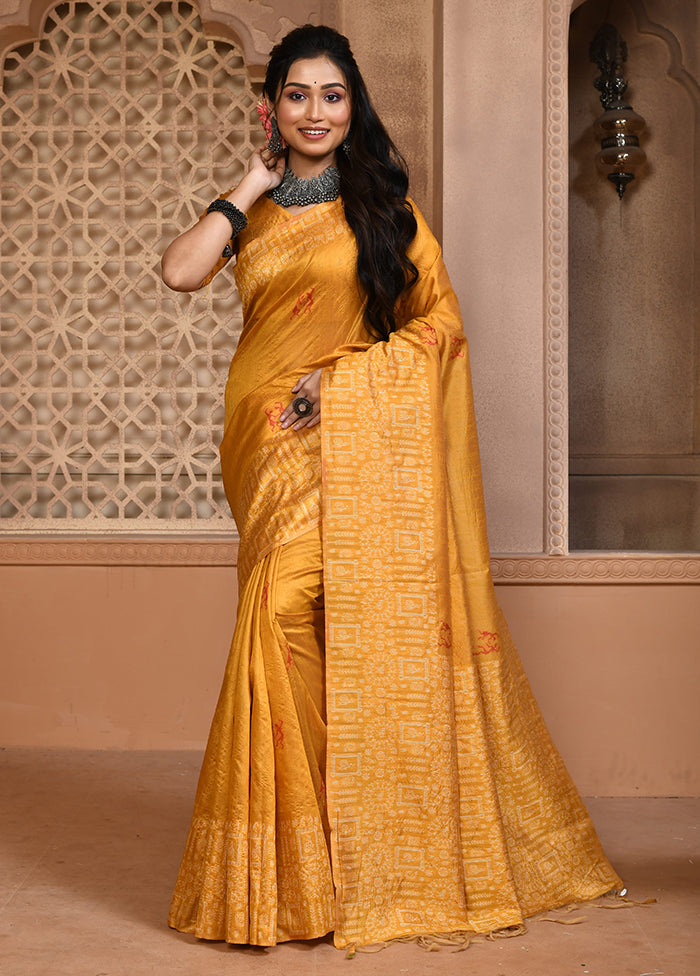 Mustard Spun Silk Saree With Blouse Piece Outlet Visit