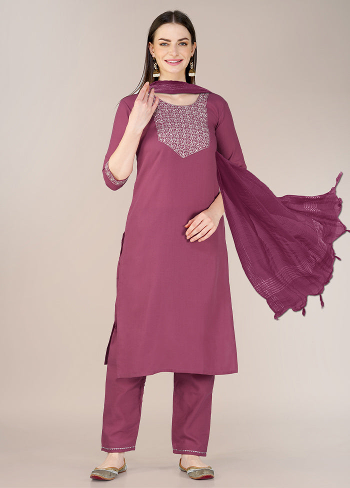 3 Pc Wine Readymade Cotton Suit Set Buy Cheap Pay With Visa