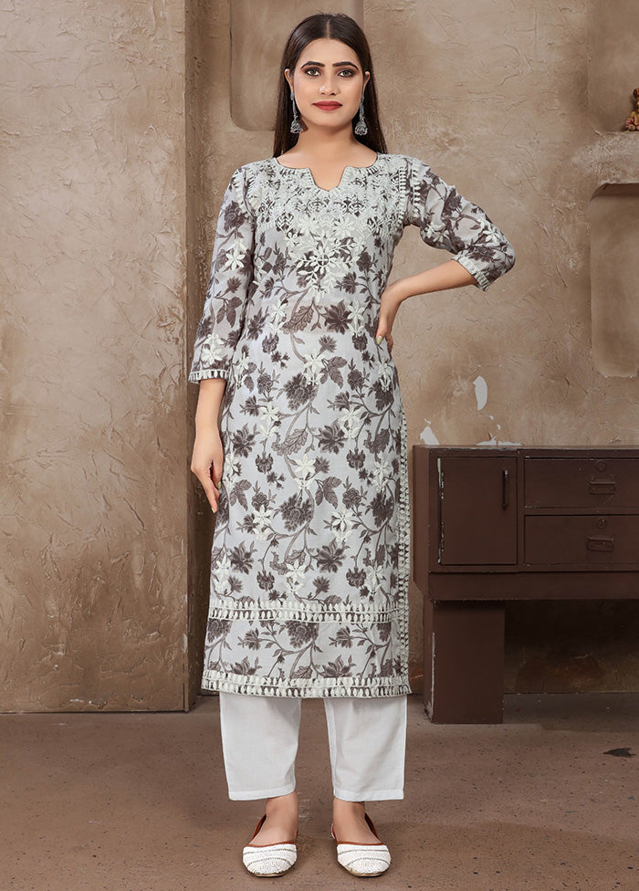 2 Pc Grey Readymade Cotton Kurti Set 100% Original Cheap Pice