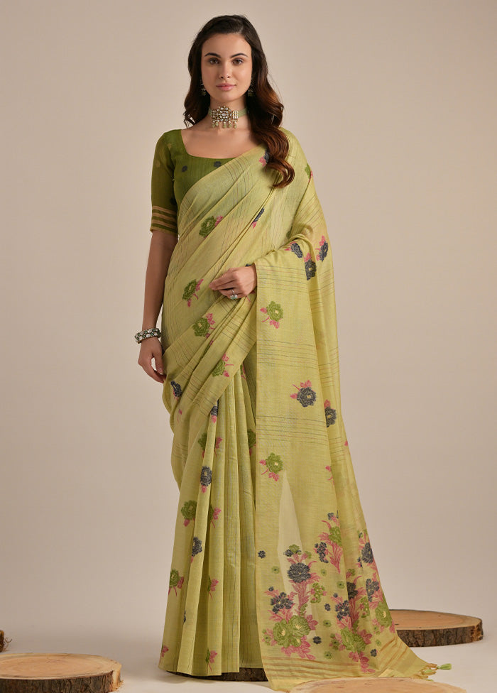 Pista Green Pure Cotton Saree With Blouse Piece Best Place To Buy Online