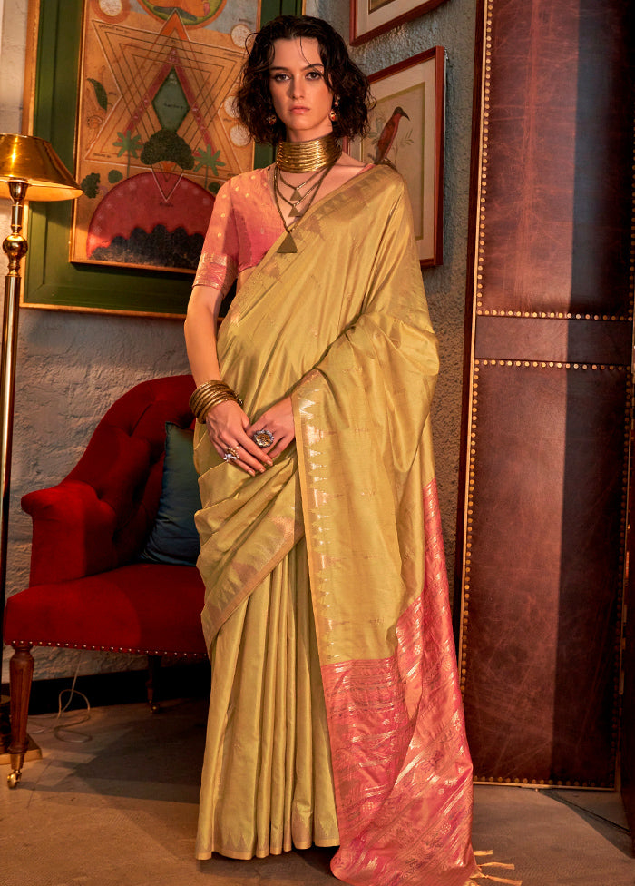 Lemon Green Tussar Silk Saree With Blouse Piece Buy Cheap Wholesale Pice