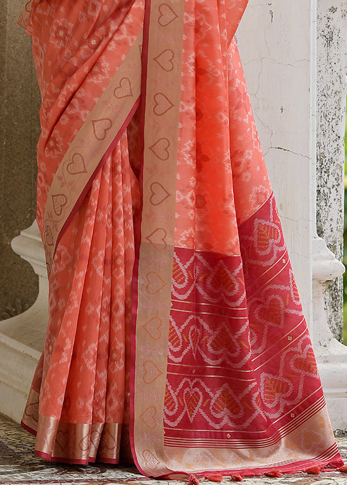 Orange Spun Silk Saree With Blouse Piece Discount Pay With Paypal