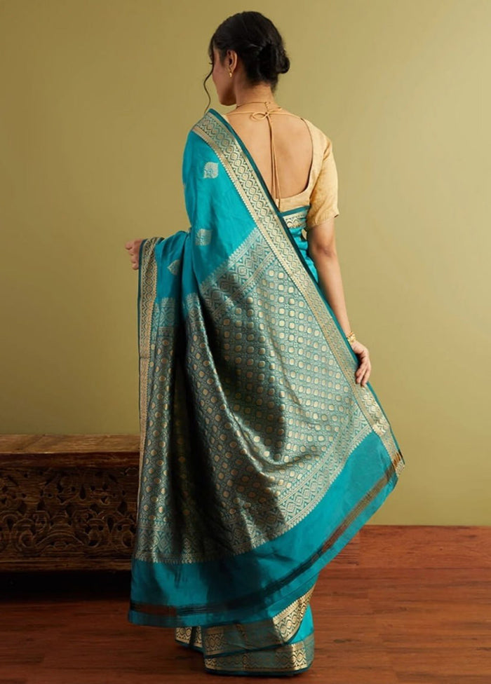 Sky Blue Banarasi Silk Saree With Blouse Piece Discount 2025