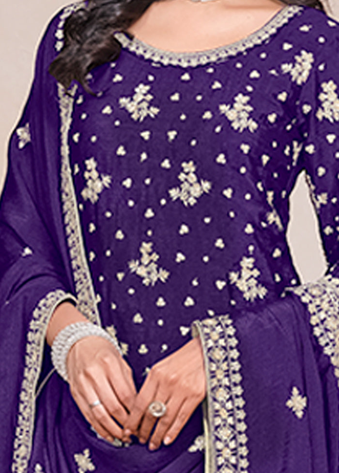 3 Pc Purple Semi Stitched Silk Suit Set Outlet Exclusive