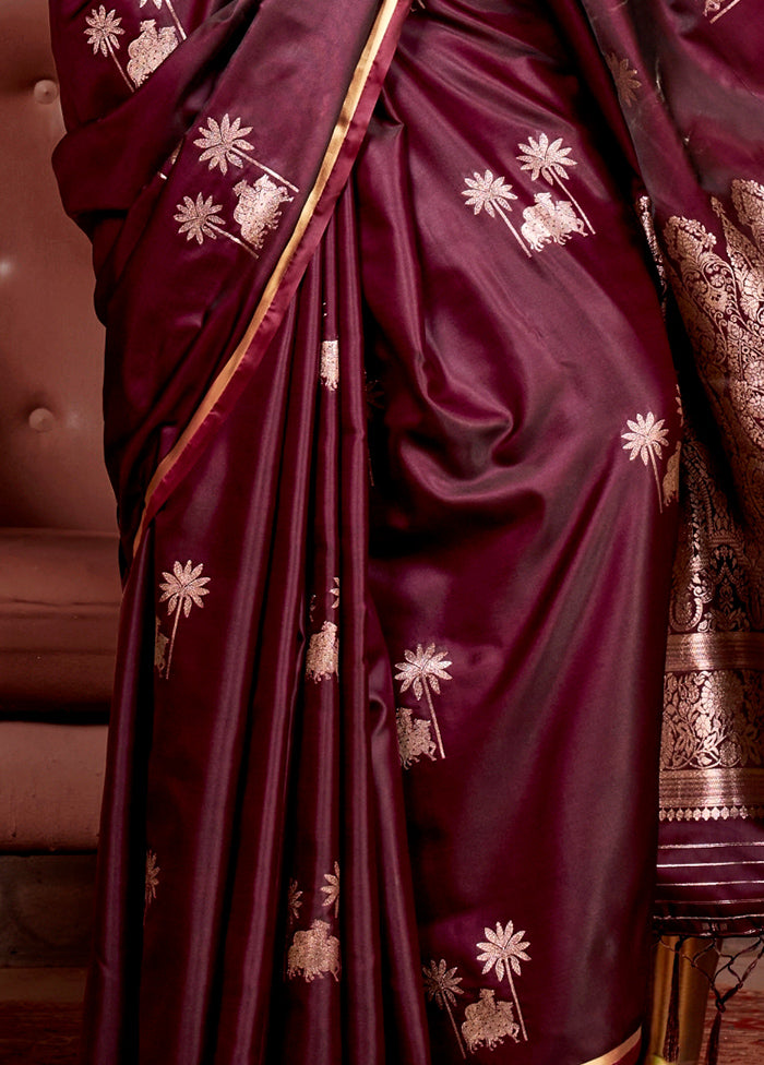 Wine Spun Silk Saree With Blouse Piece Outlet Exclusive