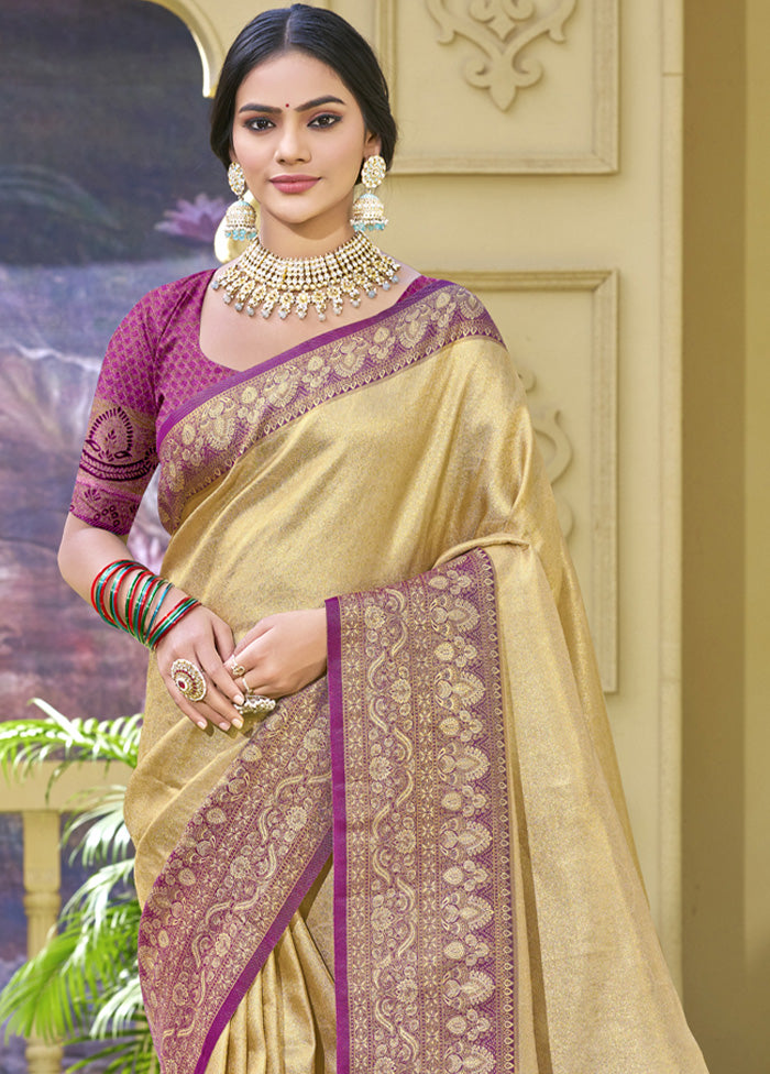 Cream Spun Silk Saree With Blouse Piece 2025 Sale Online