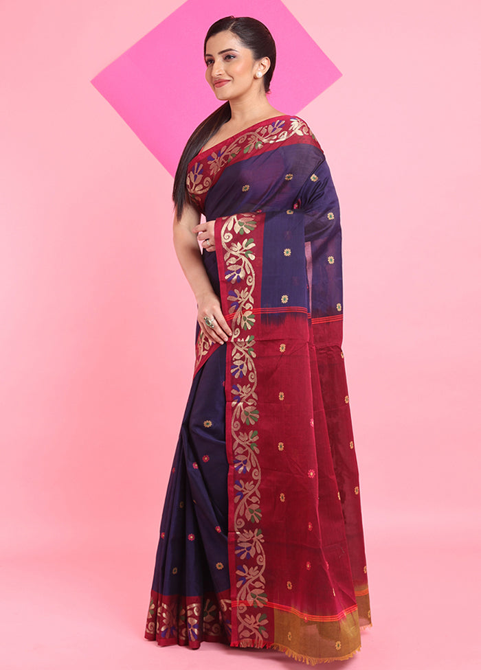 Blue Cotton Woven Work Saree Without Blouse Piece Cheap Sale Choice